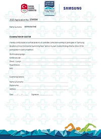 Health report for participation in swimming competition Cross Continental Race